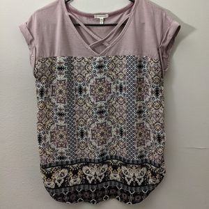 Short Sleeve Purple and Patterned Top